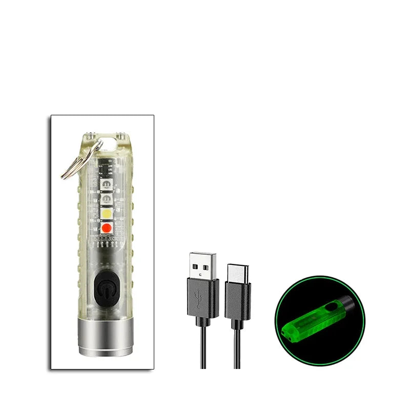 Compact magnet multifunction warning camping flashlight with USB-C charging and glowing green light