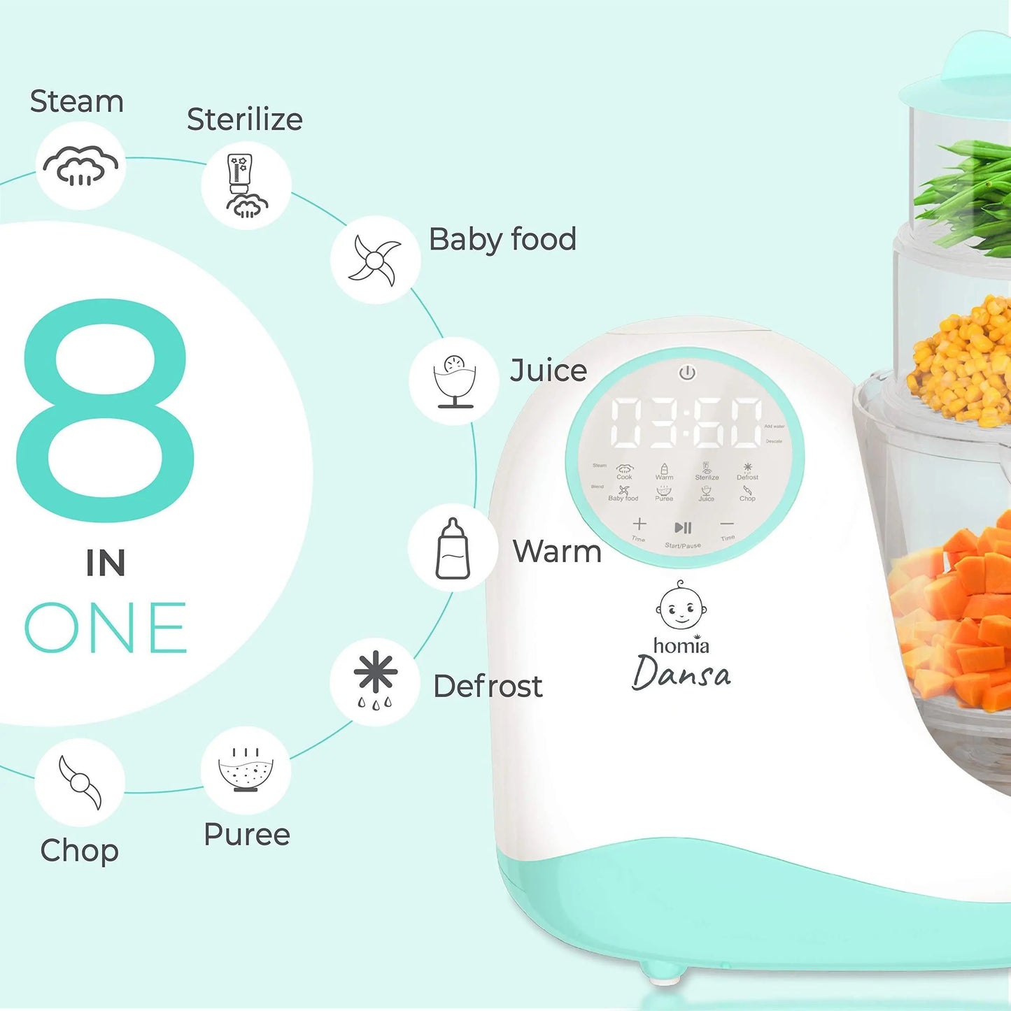Baby Food Maker Chopper Grinder  Mills and Steamer 8 in 1 Processor Periwinkle Eros