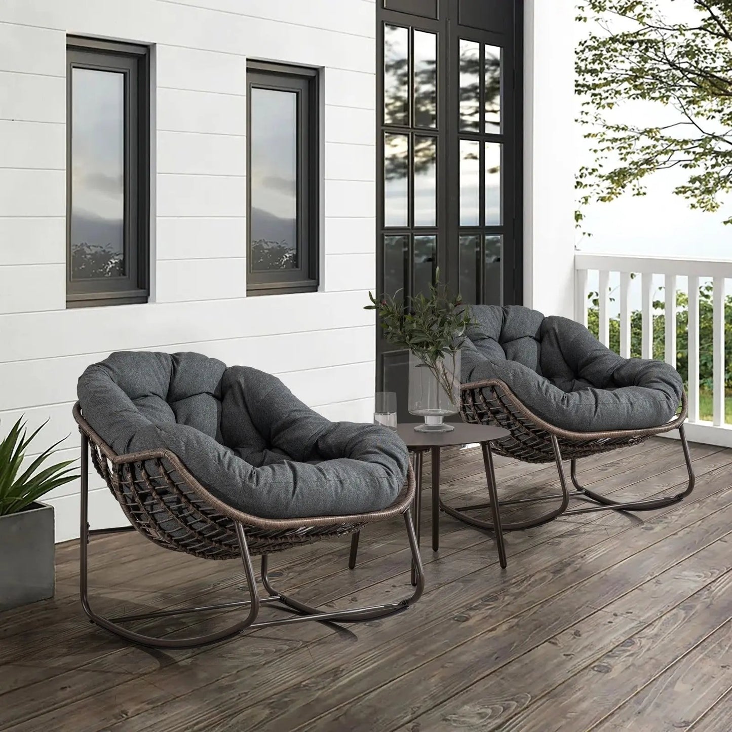 LuneluX_Home – Outdoor Rocking Lounge Chair with Cushion (Grey) Carmine Juneberry