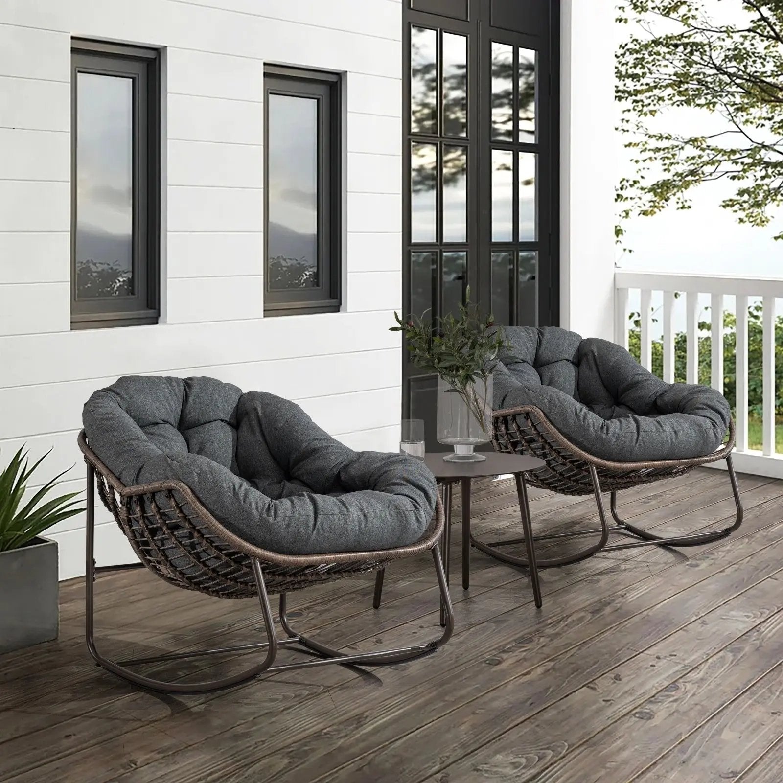 LuneluX_Home – Outdoor Rocking Lounge Chair with Cushion (Grey) Carmine Juneberry
