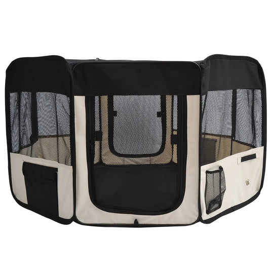 PawHut 49.2-inch Soft Pet Playpen Folding Tent Kennel Puppy Cat Dog Taupe Shadow