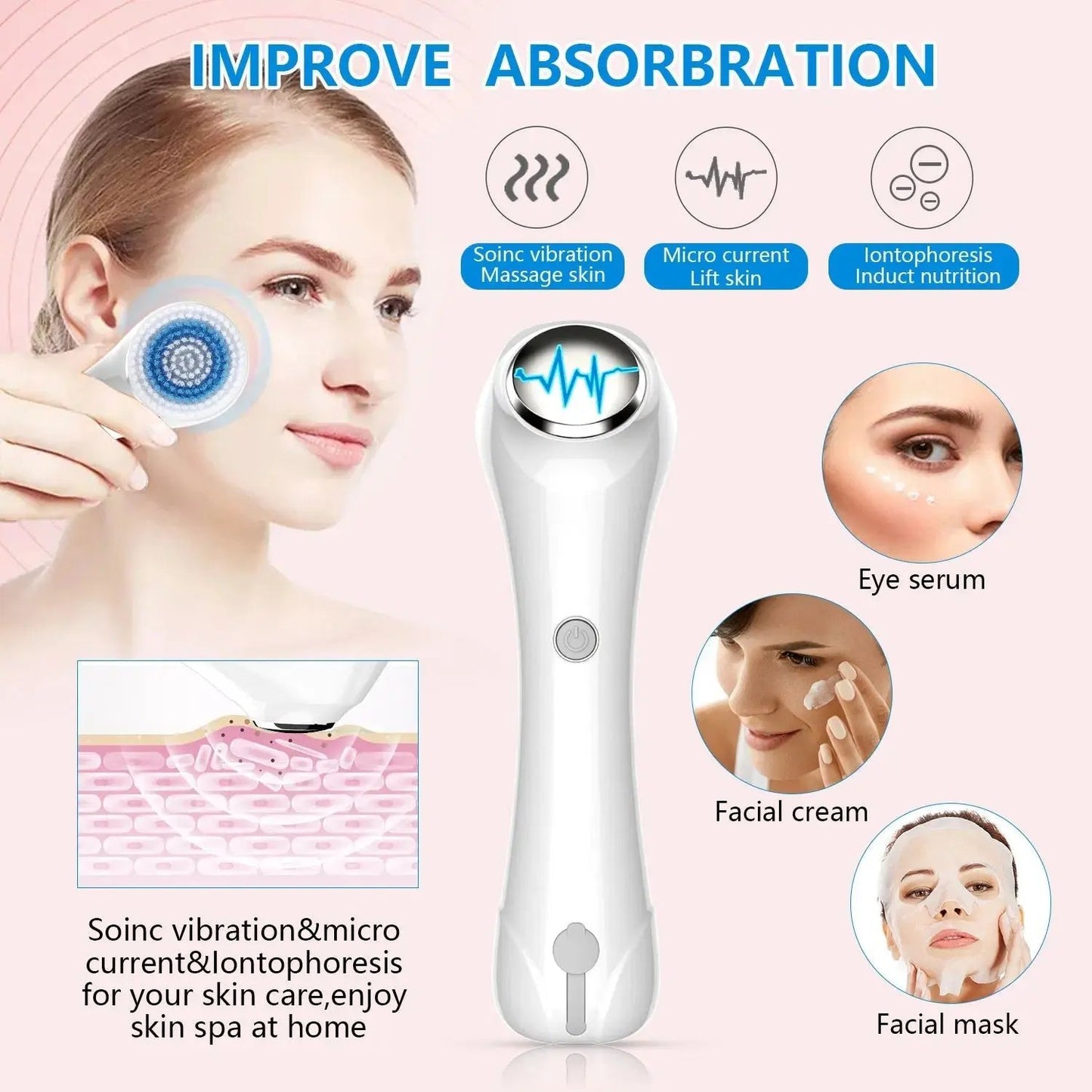 Facial Cleansing Brush, Brush For Exfoliating, IPX7 Waterproof 3 In 1 CJDropshipping