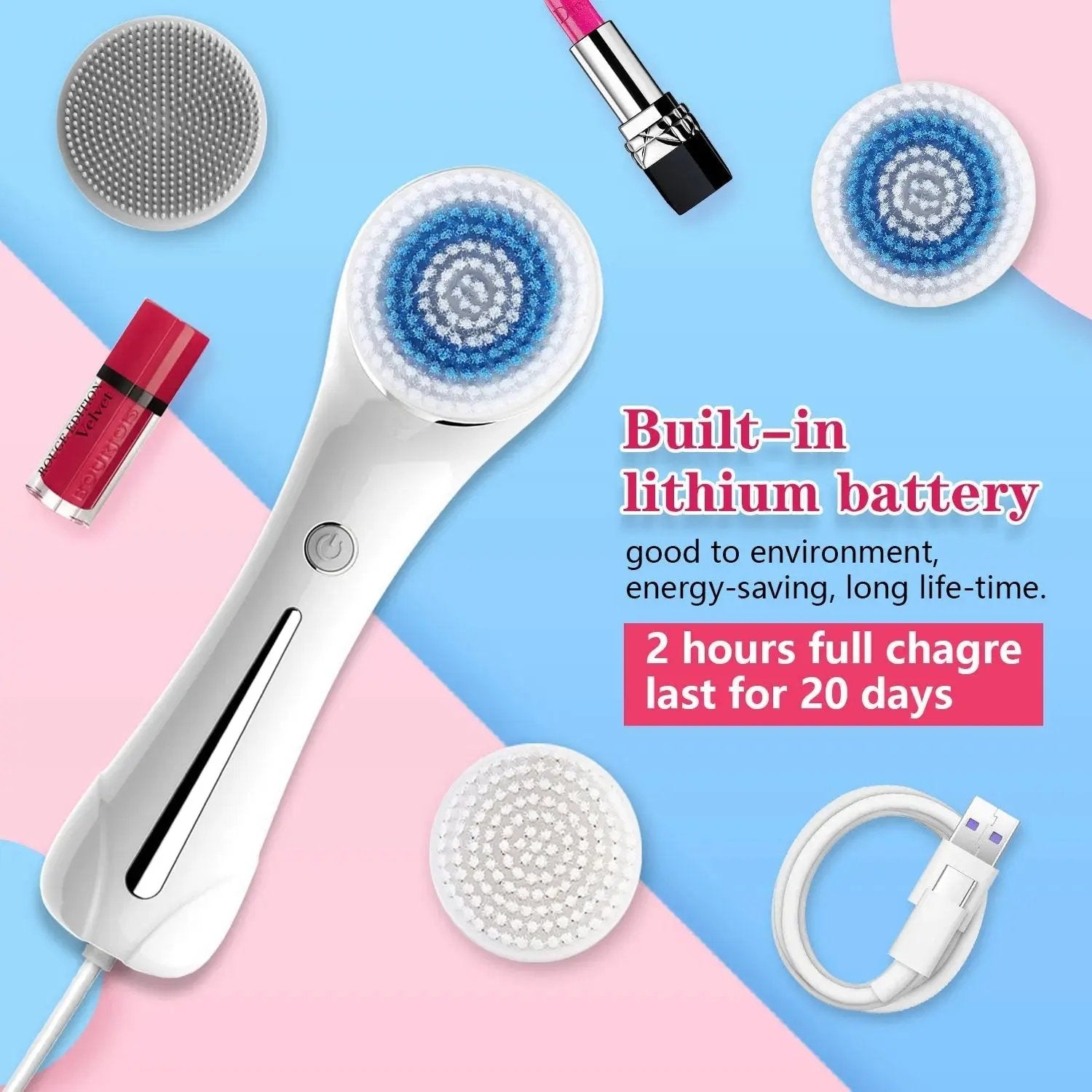 Facial Cleansing Brush, Brush For Exfoliating, IPX7 Waterproof 3 In 1 CJDropshipping