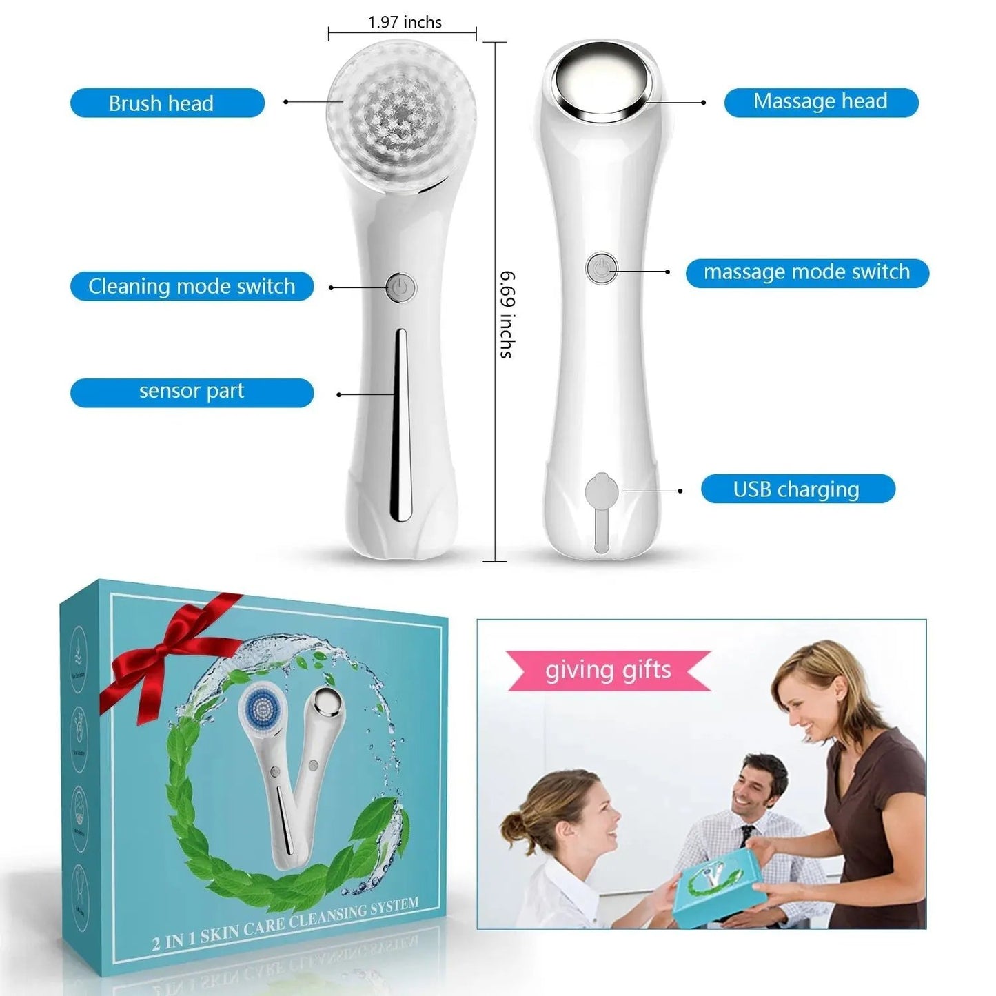 Facial Cleansing Brush, Brush For Exfoliating, IPX7 Waterproof 3 In 1 CJDropshipping