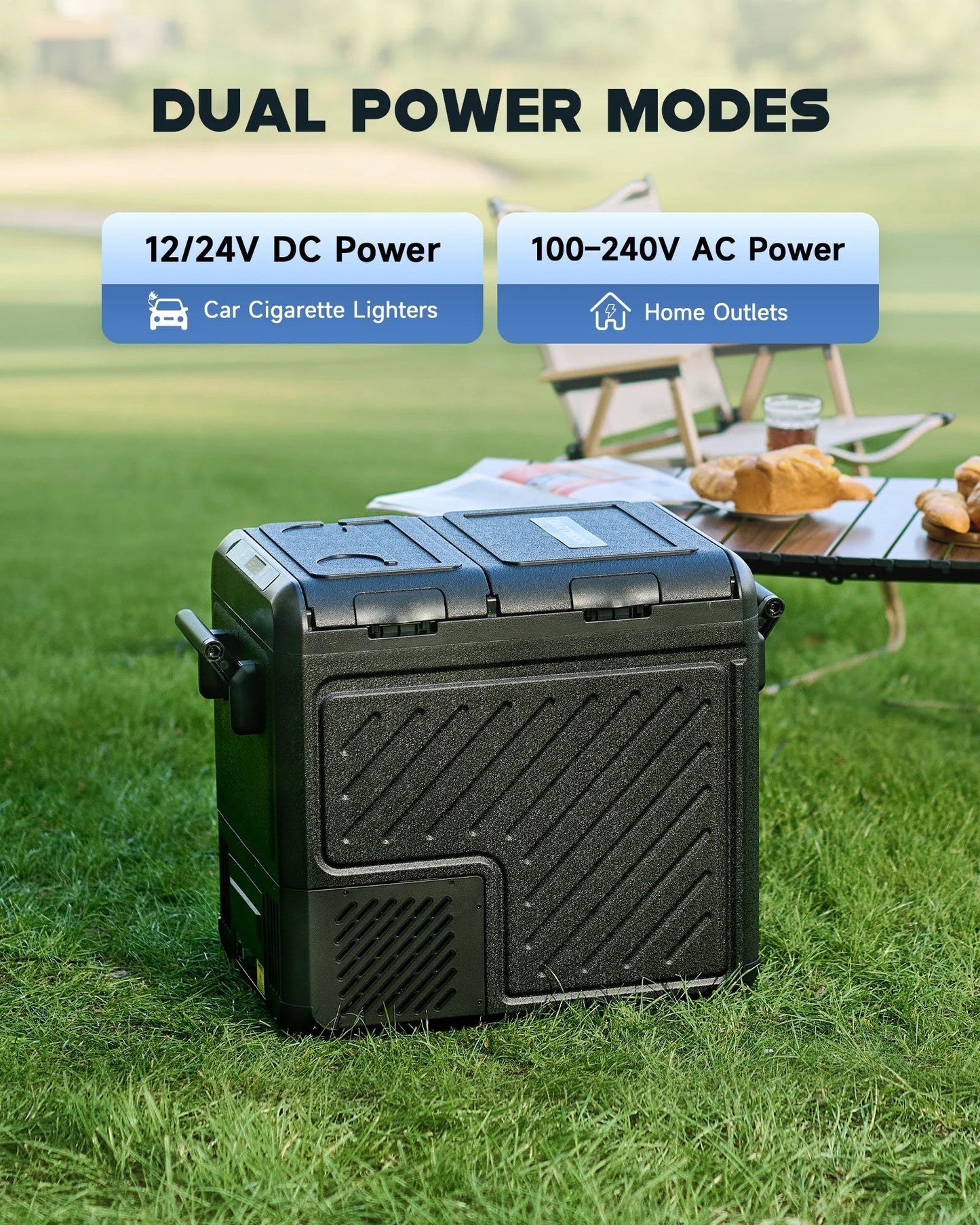 58 Qt dual zone car fridge freezer portable with DC and AC power for camping and road trips