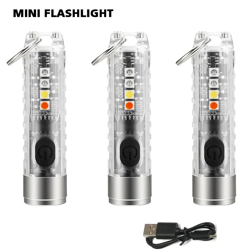 Compact Magnet Multifunction Warning camping flashlight with magnetic tail, violet side lights, and USB charging cable