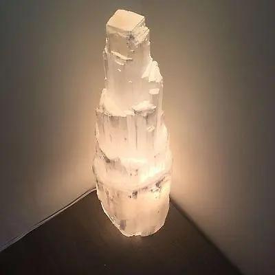 Selenite Crystal Skyscraper Lamp Prime Teal Lily