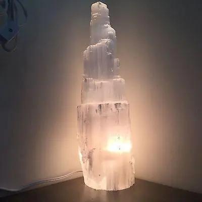 Selenite Crystal Skyscraper Lamp Prime Teal Lily
