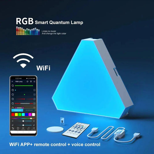 LED triangular quantum lamp with RGB color, WiFi APP, remote, and voice control kit