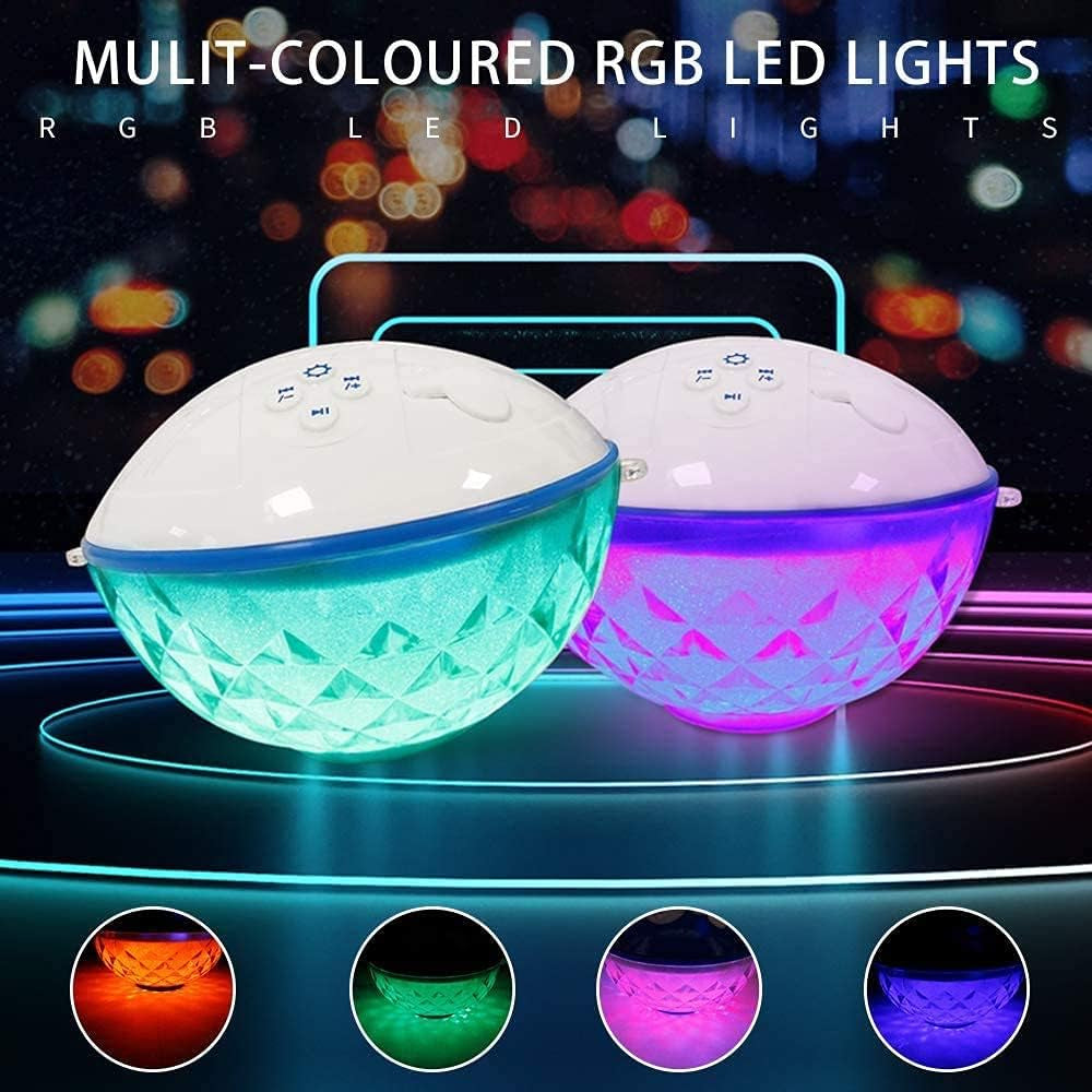 Floating pool Bluetooth speakers with colorful RGB LED lights and waterproof design