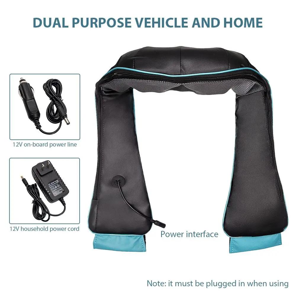 Electric Shiatsu neck and back massager with heat, dual power cords for car and home, portable design