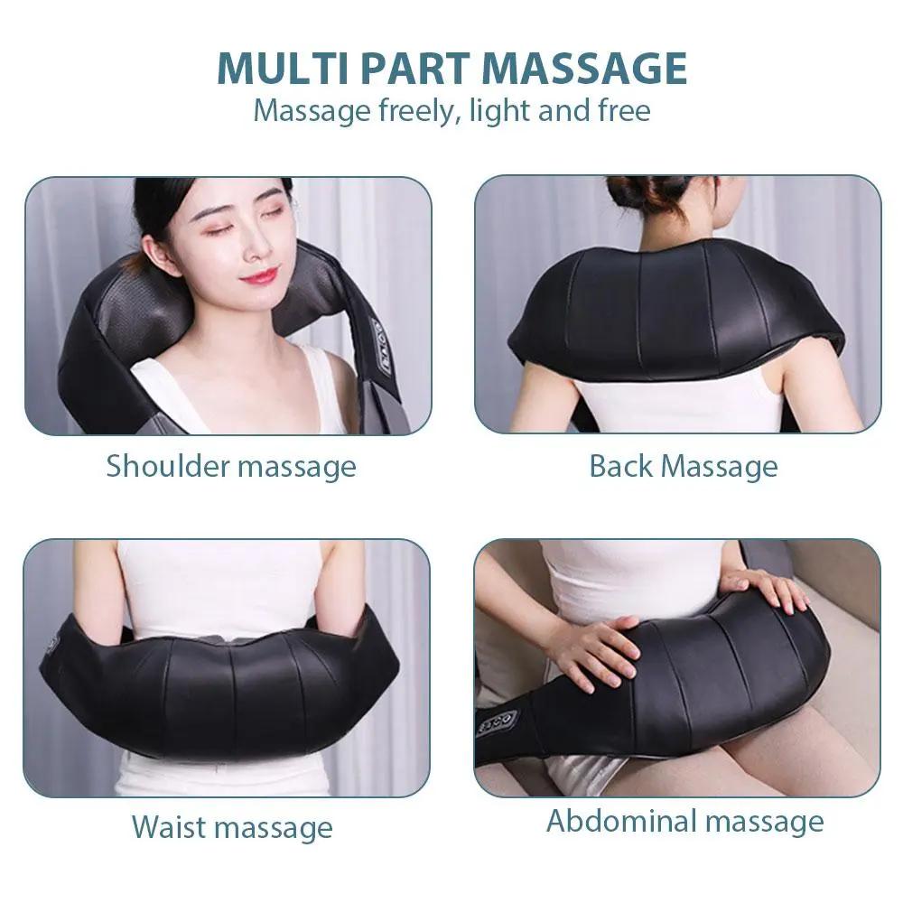 Electric Shiatsu neck and back massager providing shoulder, back, waist, and abdominal massage with heat and adjustable intensity.