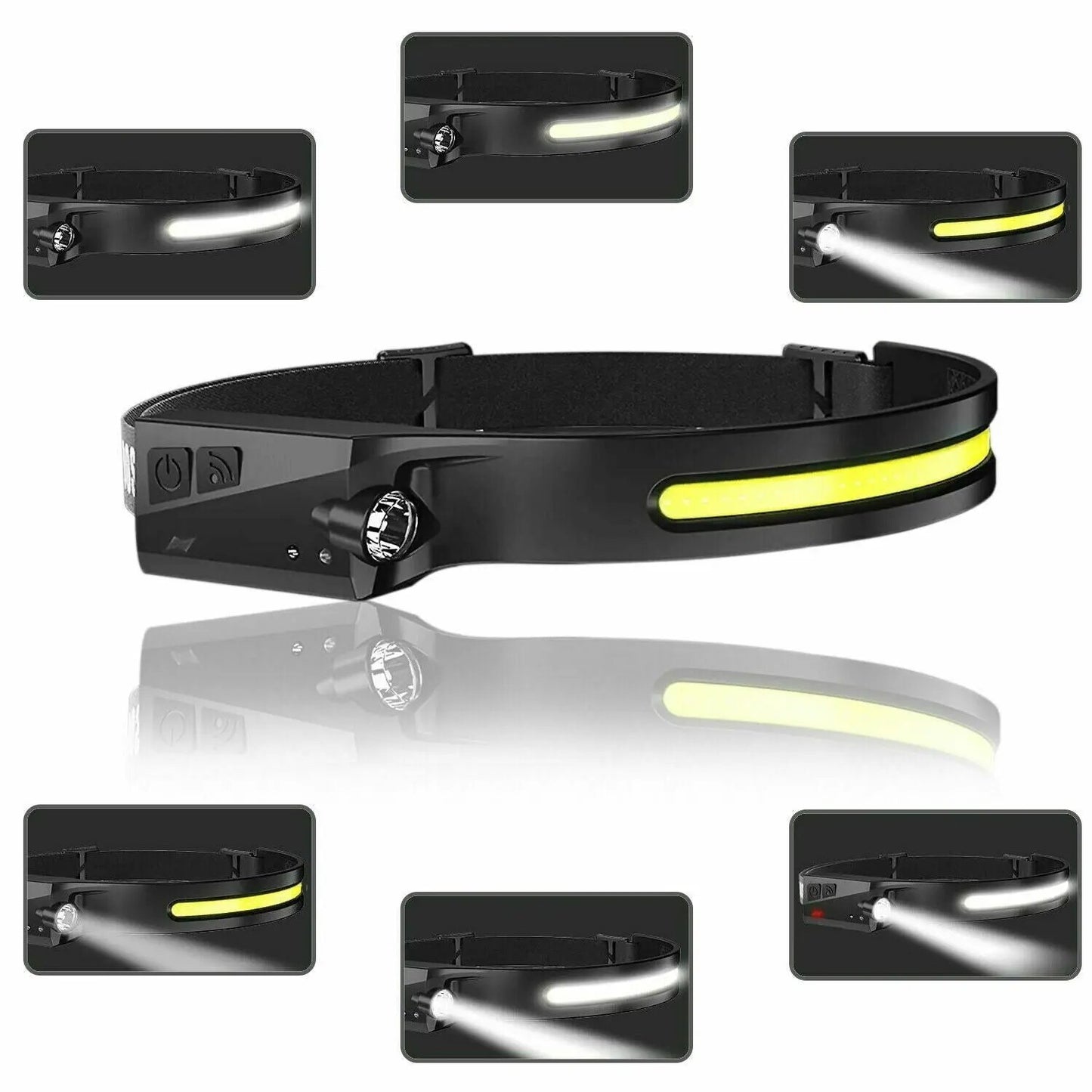 COB LED Headlamp USB Rechargeable Headlight Torch Work Light Bar Head Puce Gaia