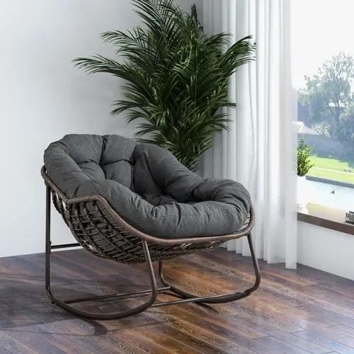 LuneluX_Home – Outdoor Rocking Lounge Chair with Cushion (Grey) Carmine Juneberry
