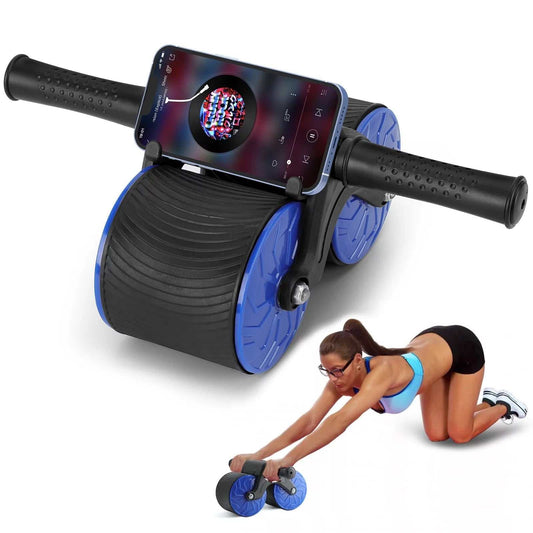 Automatic rebound abdominal wheel with dual wheels and smartphone holder for core strength training