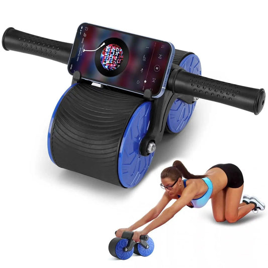 Automatic rebound abdominal wheel with dual wheels and smartphone holder for core strength training