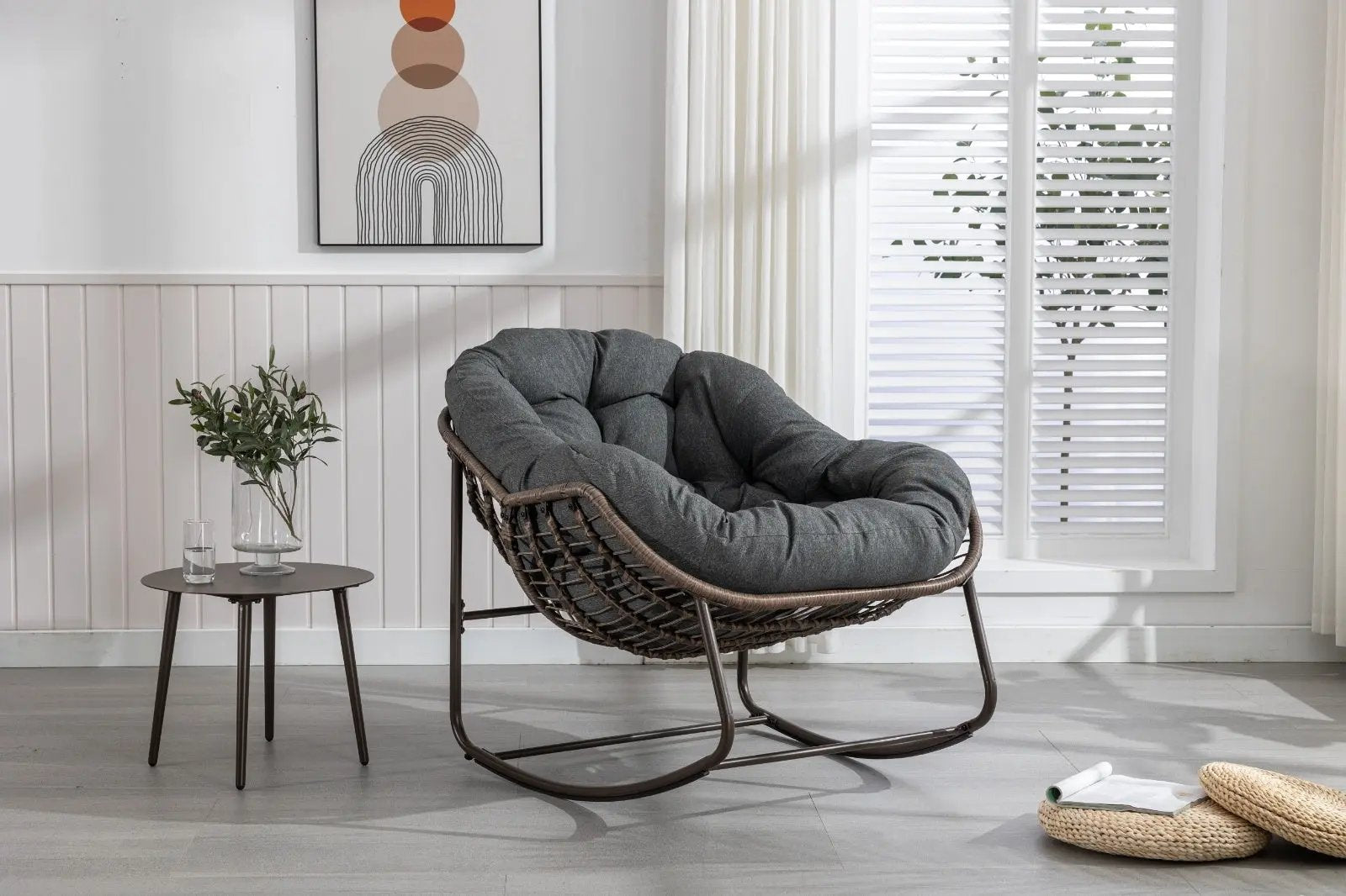 LuneluX_Home – Outdoor Rocking Lounge Chair with Cushion (Grey) Carmine Juneberry