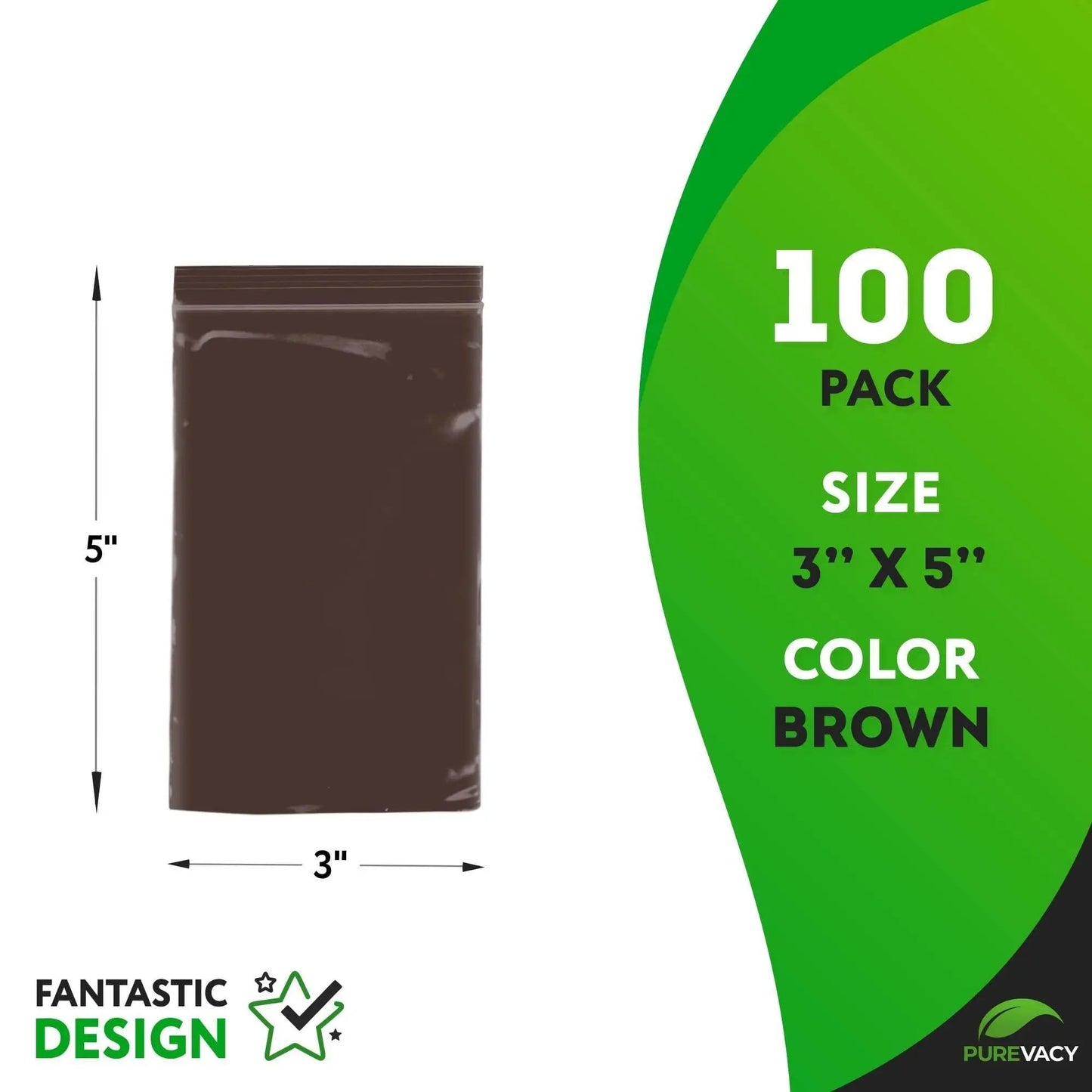 Amber Zip Bags 3 x 5 Brown Poly Zip Bags for Storage 100 Pack