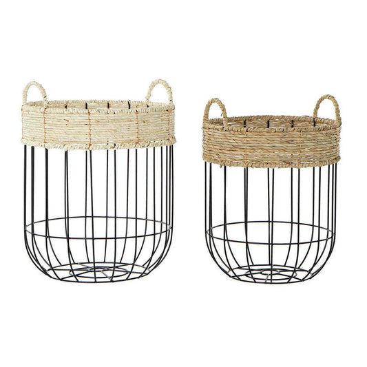 Basket set DKD Home Décor metal fiber loft style black and natural color baskets 2 pcs