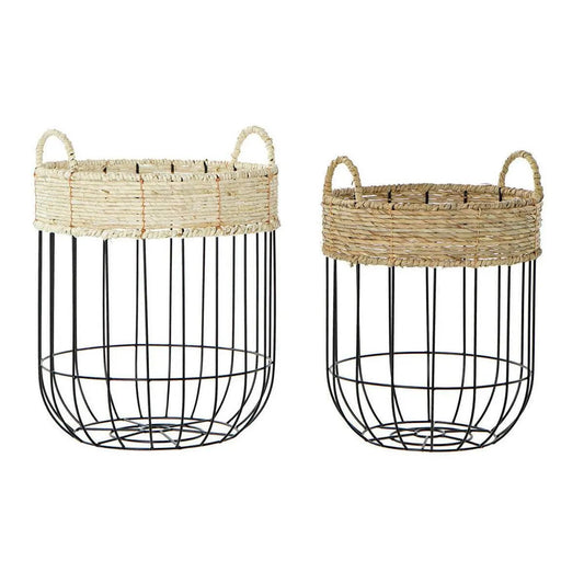 Basket set DKD Home Décor metal fiber loft style black and natural color baskets 2 pcs