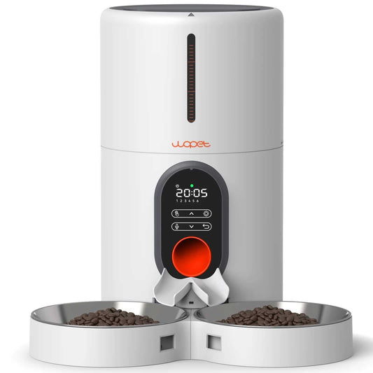 WOPET automatic 4L dual bowl pet feeder with voice recording and digital timer for small pets