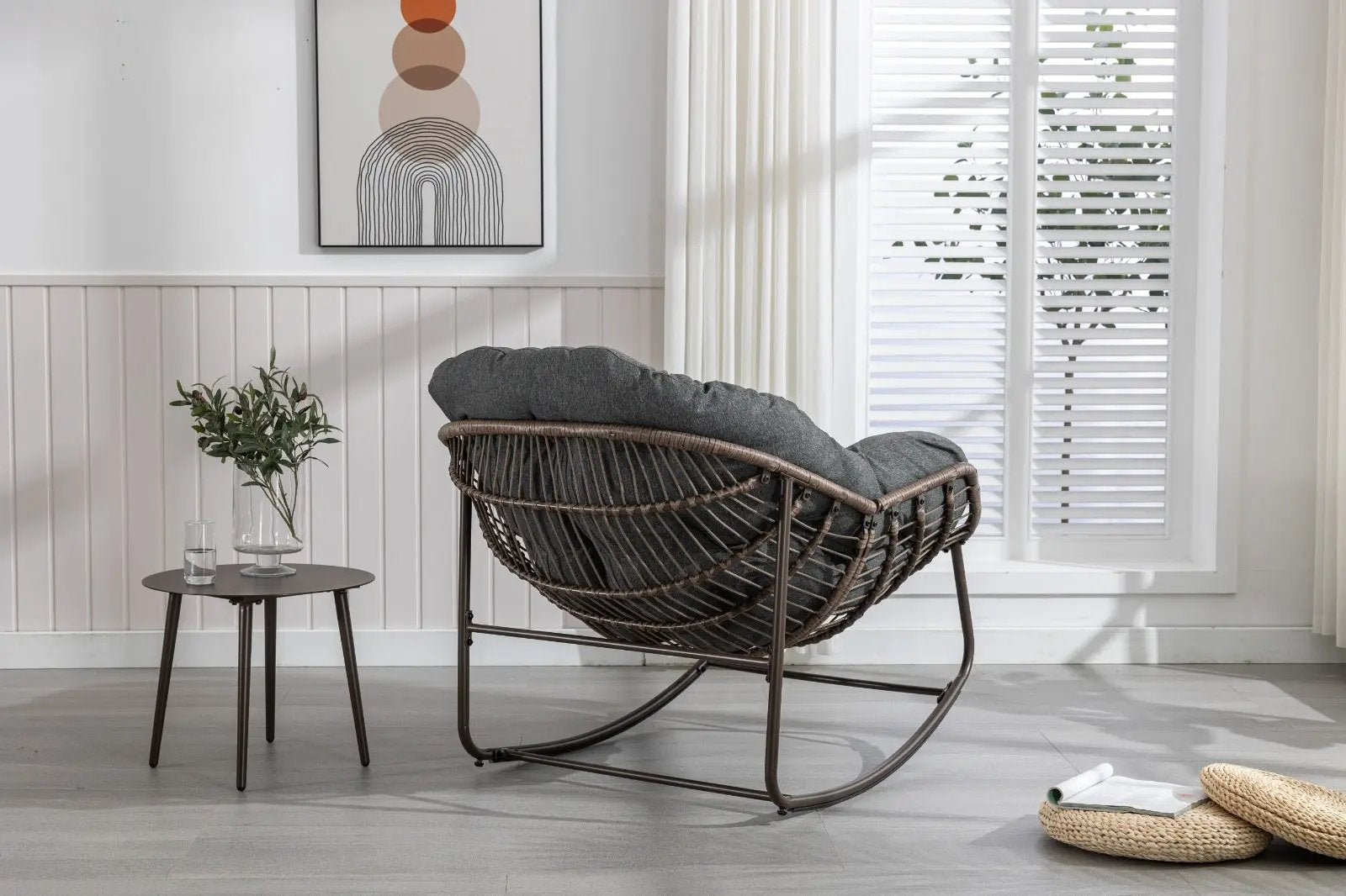 LuneluX_Home – Outdoor Rocking Lounge Chair with Cushion (Grey) Carmine Juneberry