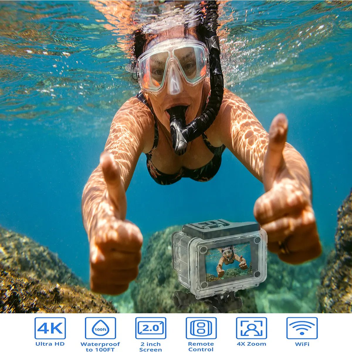 4K  Waterproof All Digital UHD WiFi Camera + RF Remote And Accessories Salmon Lucky