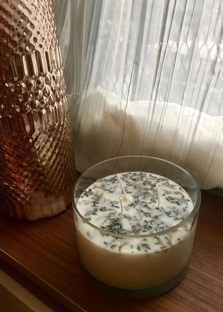 Lavender + White Sage Aromatherapy 3 Wick Large Soy Wax Candle Indigo Poseidon