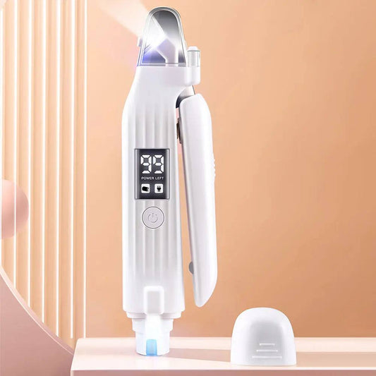 White electric pet nail tool with LED light, digital display, and rechargeable design for safe nail trimming and grinding.