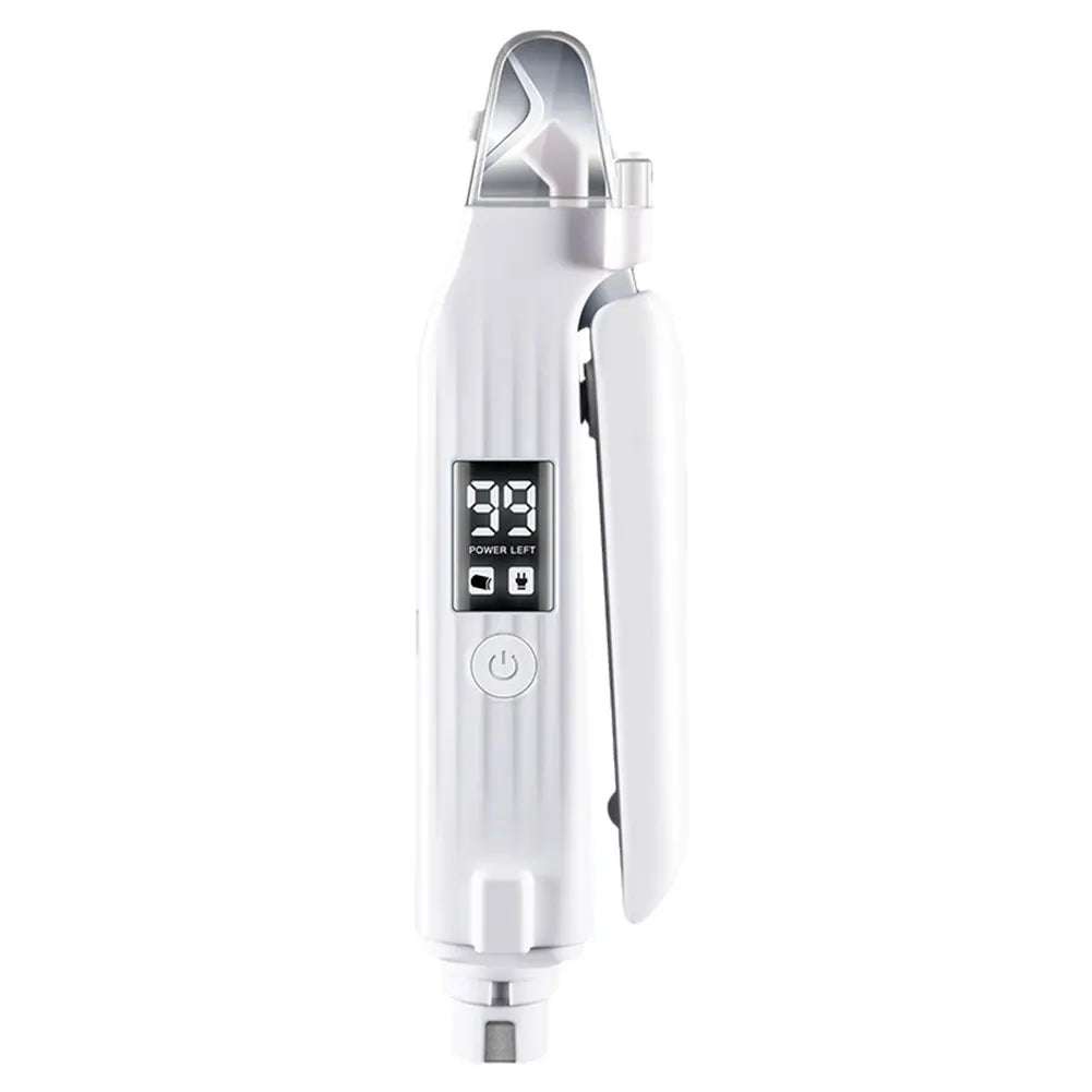 White 2 in 1 rechargeable electric pet nail tool with LED lights and digital battery display