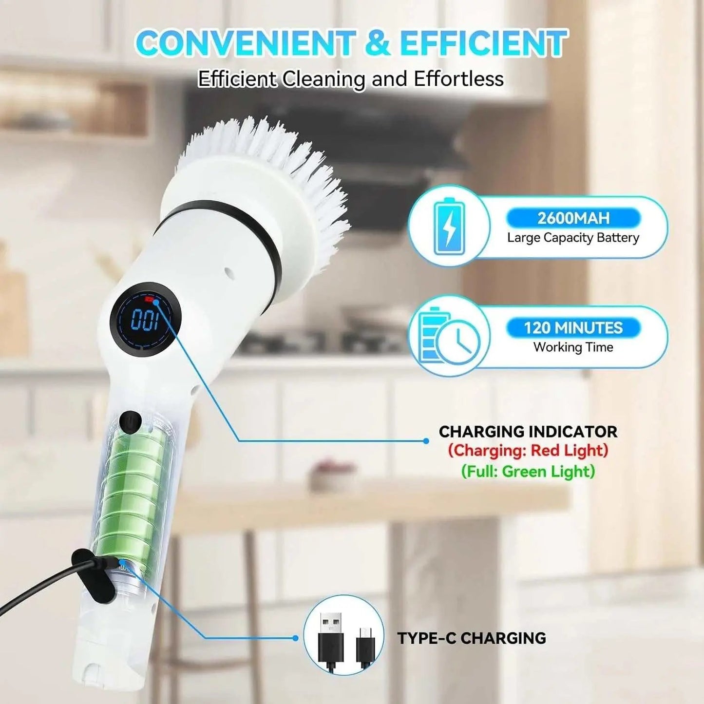 9 in 1 Electric Cleaning Brush LCD Digital Display Multi-Purpose