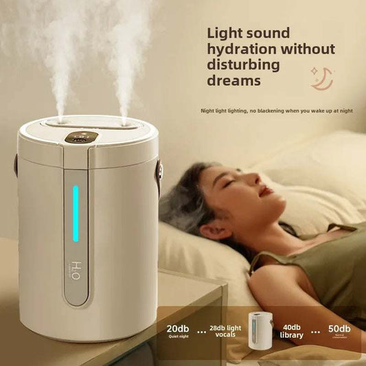 2500ML water tank rechargeable wireless air humidifier releasing mist beside sleeping woman