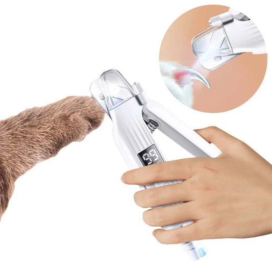 Electric pet nail tool with rechargeable clipper and grinder, LED lights, and safety lock for dog grooming