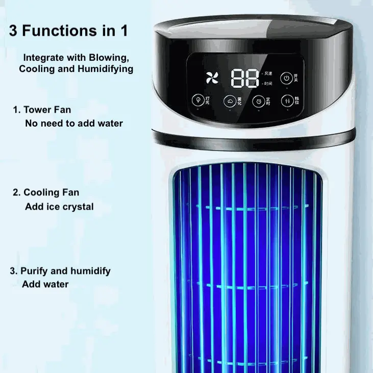 Mini Portable Water Air Cooling Fan with blowing, cooling, and humidifying functions and digital display