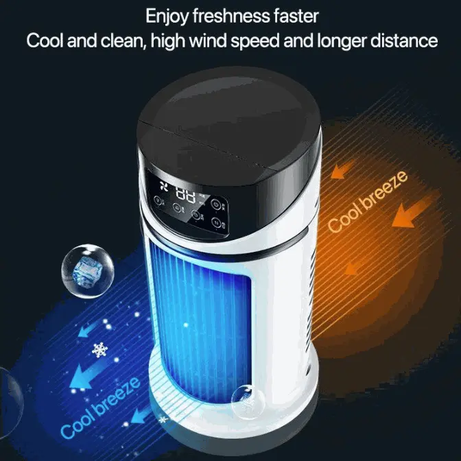 Mini Portable Water Air Cooling Fan with USB power, white ABS body, humidifying and air purifying functions