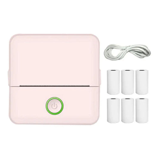 Wirelessly BT 200dpi Mini Thermal Printer with 6 Rolls Paper Label Maroon Asteria