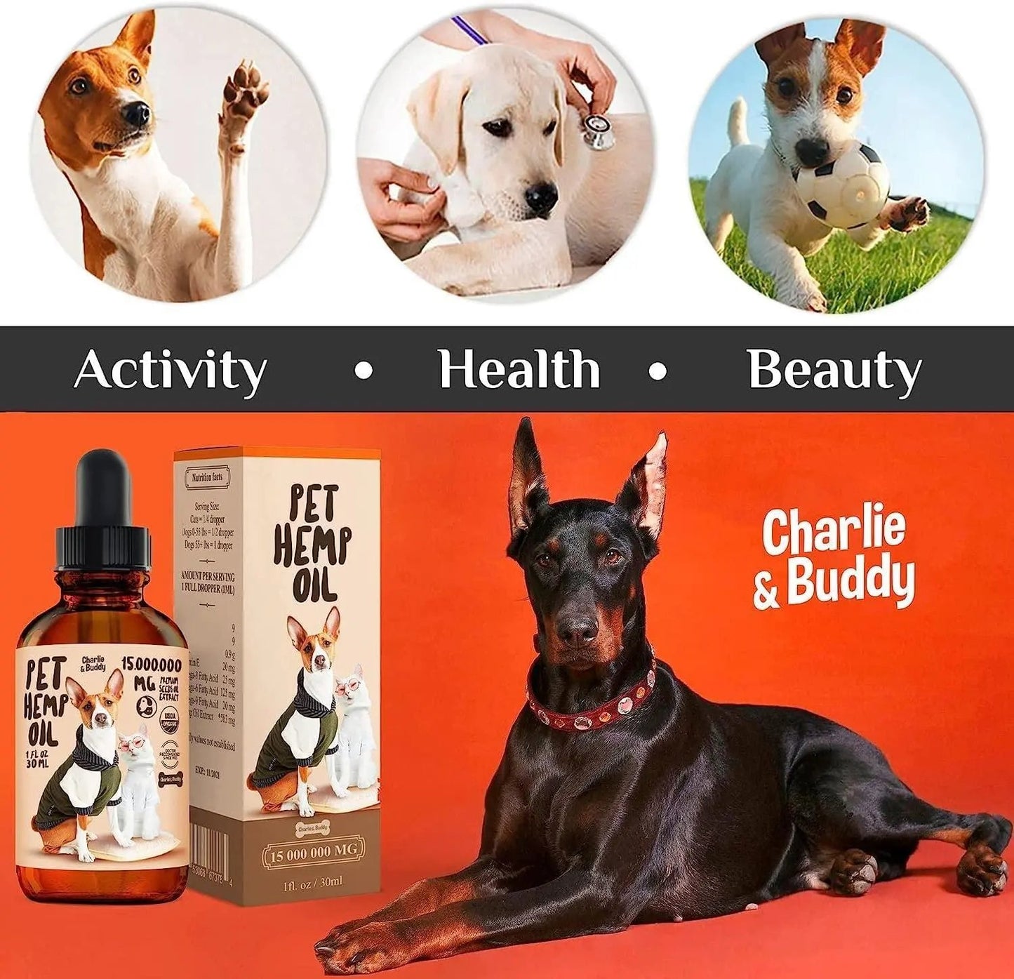 Charlie Buddy   H–µmp Oil for Dogs Cats   Hi—Ä and J–æint Supp–ært and Periwinkle Eros