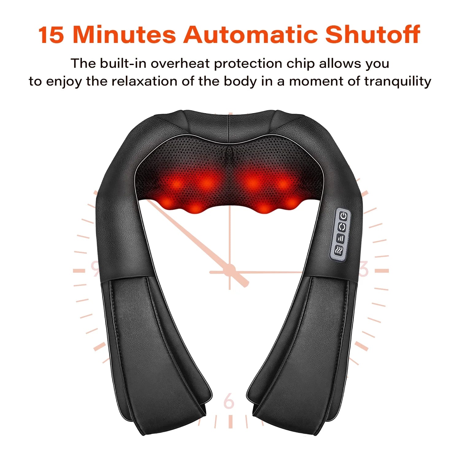Shiatsu deep tissue neck shoulder back massager with heat and automatic shutoff
