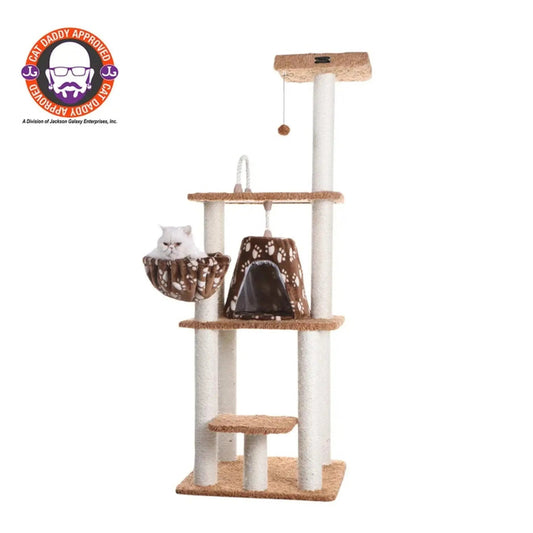 Armarkat Brown Carpet Cat Tower with Playhouse and Scratching Posts White Diomedes