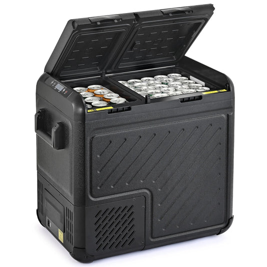 58 Qt dual zone portable car fridge freezer with independent temperature control and fast cooling