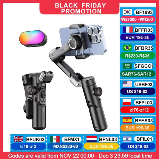 AOCHUAN 3-Axis handheld smartphone gimbal stabilizer with fill light and face tracking for vlogging and TikTok.