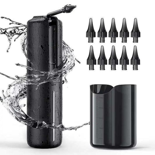 Electric ear water cleaner with 10 nozzles, rechargeable Type-C port, and waterproof black design for safe earwax removal