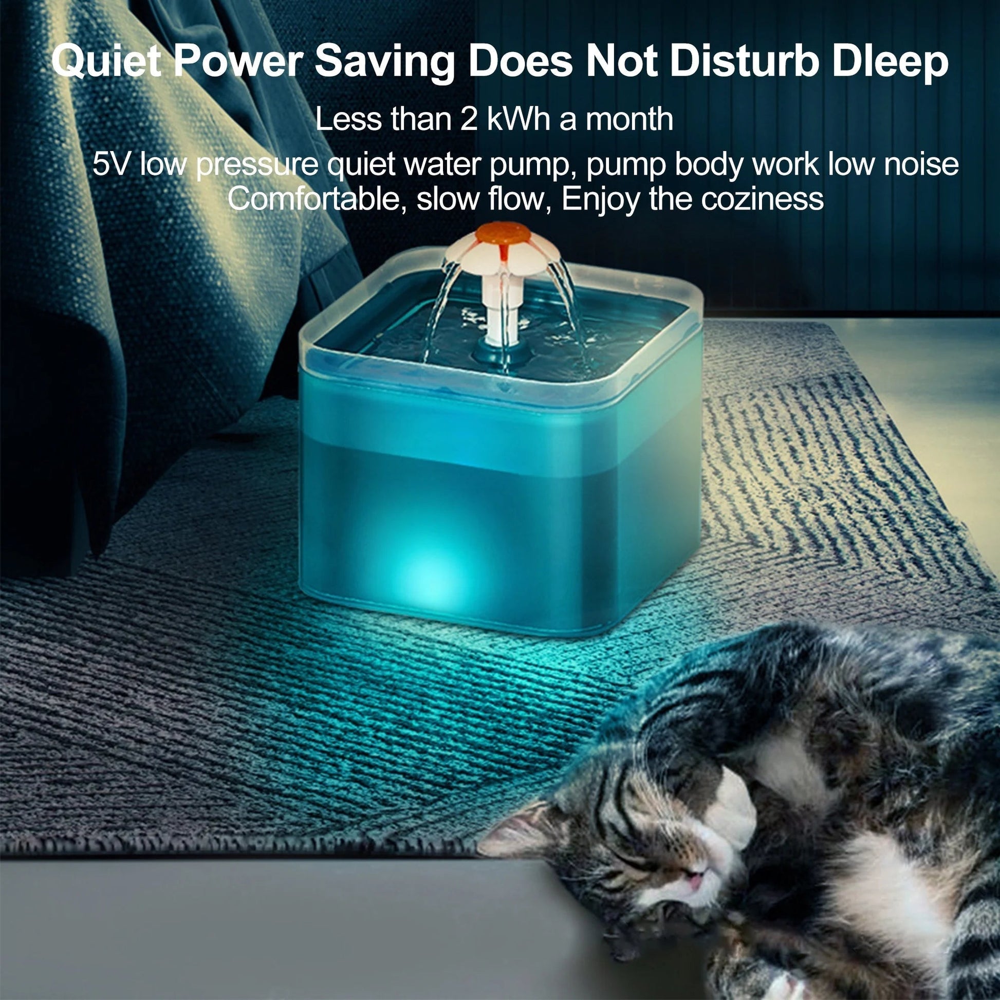 2L automatic ultra-silent water fountain for cats and small dogs with LED light and multi-stage filtration system