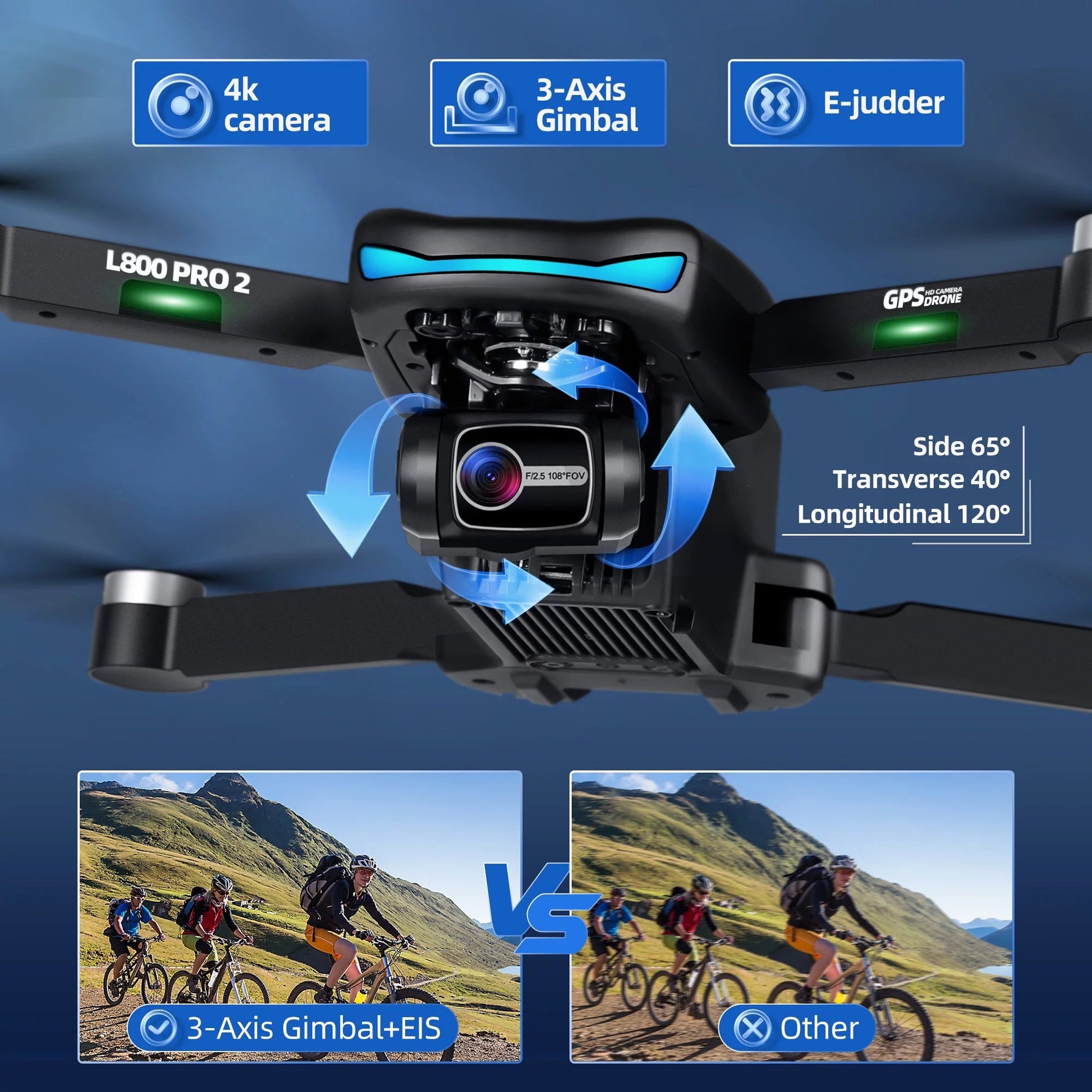 Black drone with 4K camera and 3-axis gimbal for stable aerial photography and GPS-enabled flight