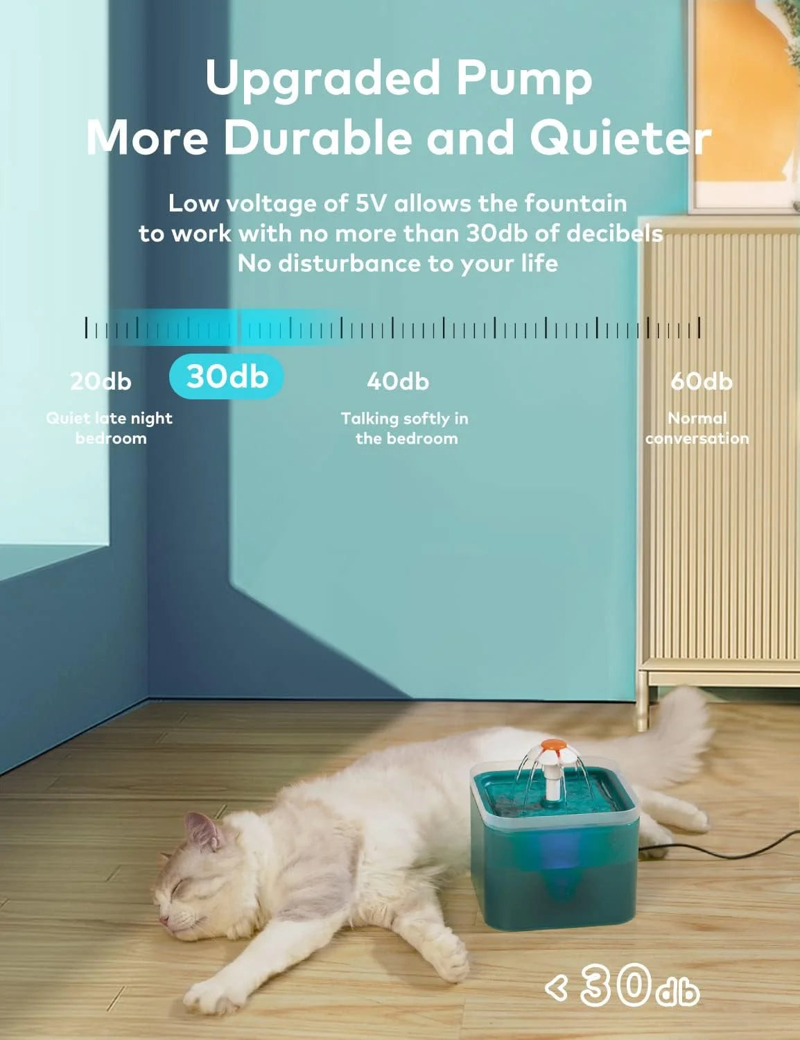 2L automatic ultra-silent water fountain for cats and small dogs with 4-stage filtration and LED light