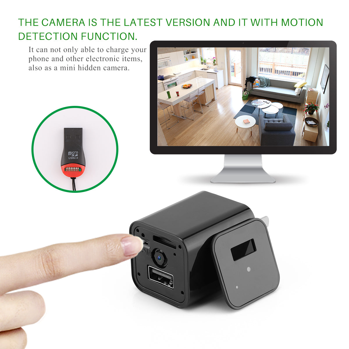 HD 1080P hidden camera USB charger with motion detection for home security
