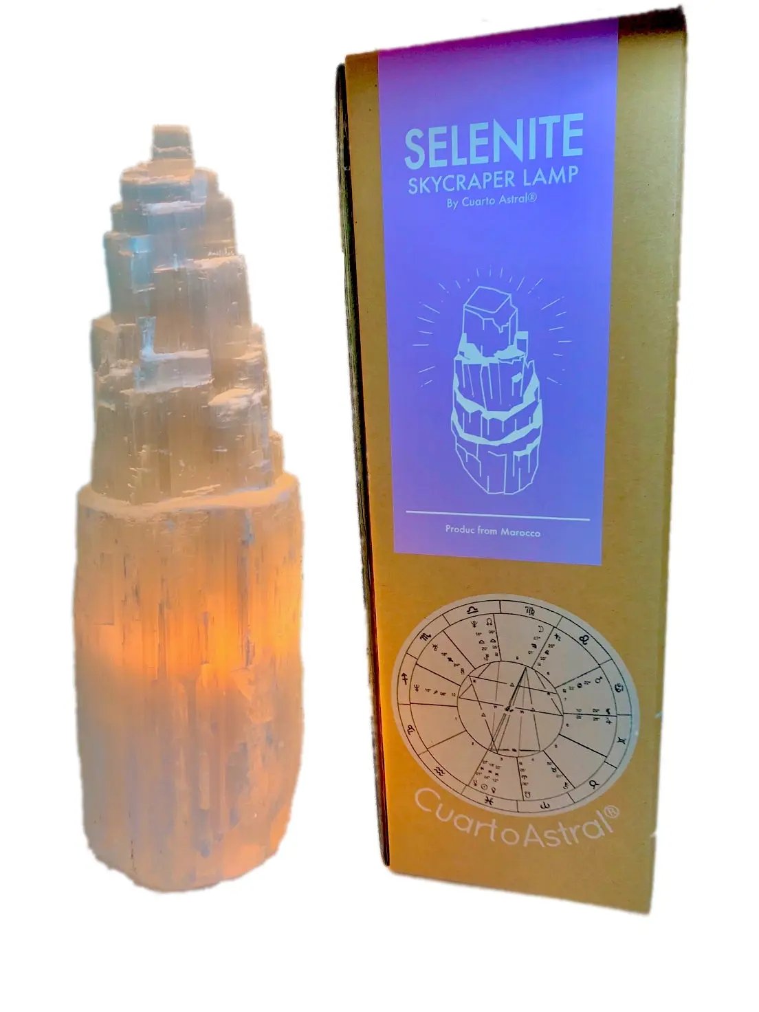 Selenite Crystal Skyscraper Lamp Prime Teal Lily