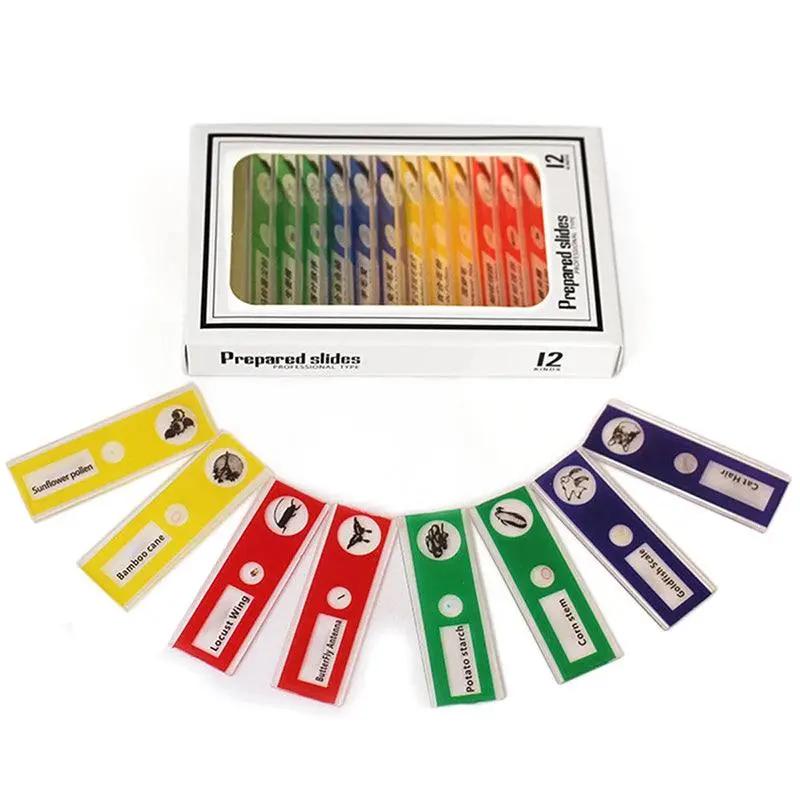 Kids pocket microscope prepared slides set with colorful labeled samples for children's education