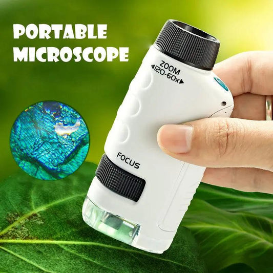 Kids pocket microscope handheld portable zoom 60x-120x magnifier in white color for kids educational use