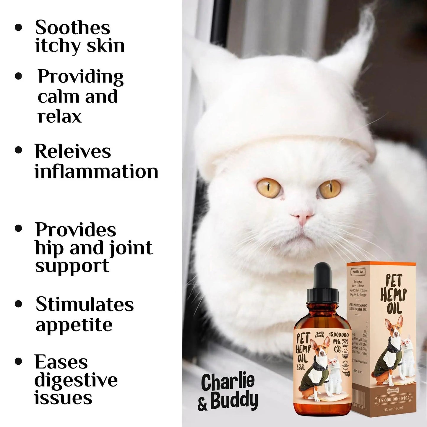 Charlie Buddy   H–µmp Oil for Dogs Cats   Hi—Ä and J–æint Supp–ært and Periwinkle Eros
